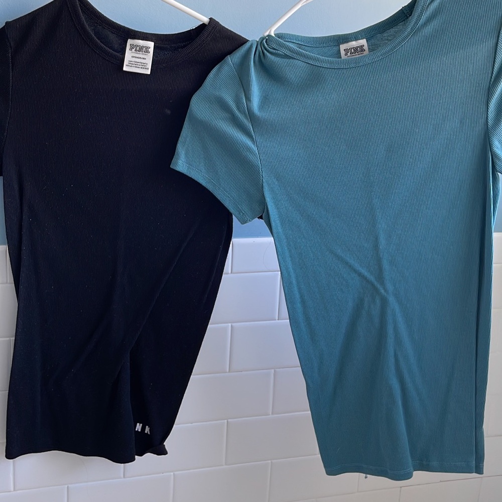 Pink shirts x2 black and blue